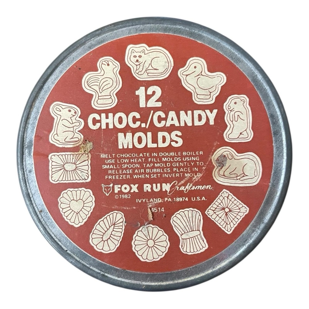 Fox Run Chocolate Candy Molds In Original Tin  Animals & Candy Shape 12 Pc Set